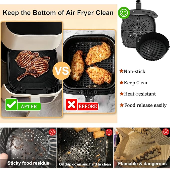 2Pcs Silicone Air Fryer Liners Reusable Round Thickened Airfryer Basket - Image 3