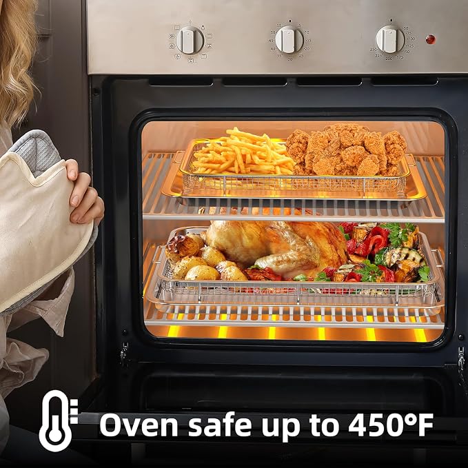 Air Fryer Basket for Oven, 2 Set Air Fryer Pan and Crisper Tray, YEPATER 18.7" - Image 7