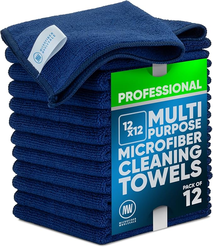 MW PRO Microfiber Cleaning Cloths Dark Blue 12 Pack, 12x12 by MicrofiberWholesale