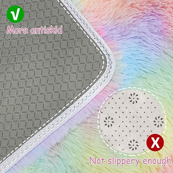 Fluffy Rainbow Rug for Girls Bedroom 2x8 Feet Kawaii Tie Dye Area Rug Colorful Unicorn Runner Rug for Kids Teens Nursery Baby Princess Room Living Room Home Decor Carpets