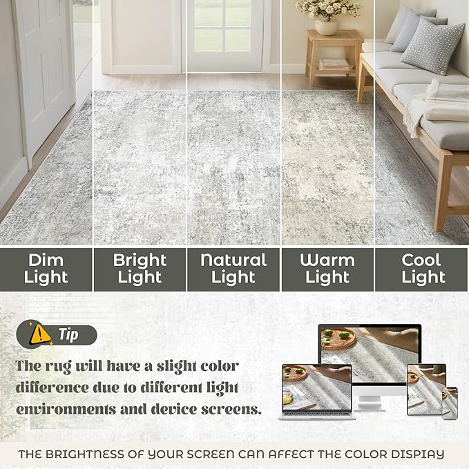 8x10 Area Rugs for Living Room, Washable Modern Abstract Large Area Rug Neutral Soft Non Slip Kids Rug Stain Resistant Indoor Carpet for Bedroom Nursery Dining Room Playroom(BeigeGrey, 8'x10')