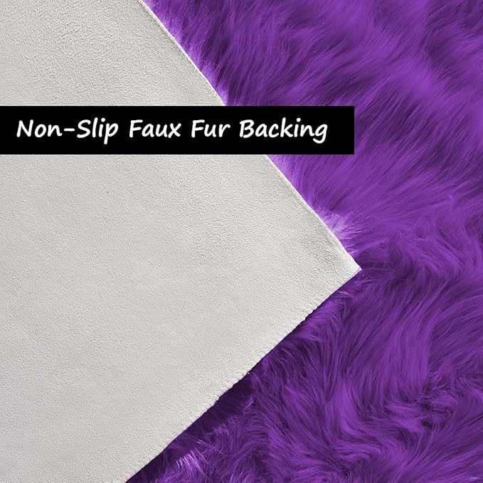 Goolela Purple Area Rug 8x10 Fluffy Fuzzy Furry Carpet for Bedroom Living Room Faux Sheepskin Fur Shaggy Rectangle