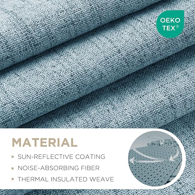 Joydeco Blackout Curtains for Bedroom - 100% Light Blocking 2 Panels Sky Blue Drapes 42" W x 96" L, Thermal Insulated Room Darkening Curtains, Linen Textured for Living Room, Rod Pocket & Back Tabs