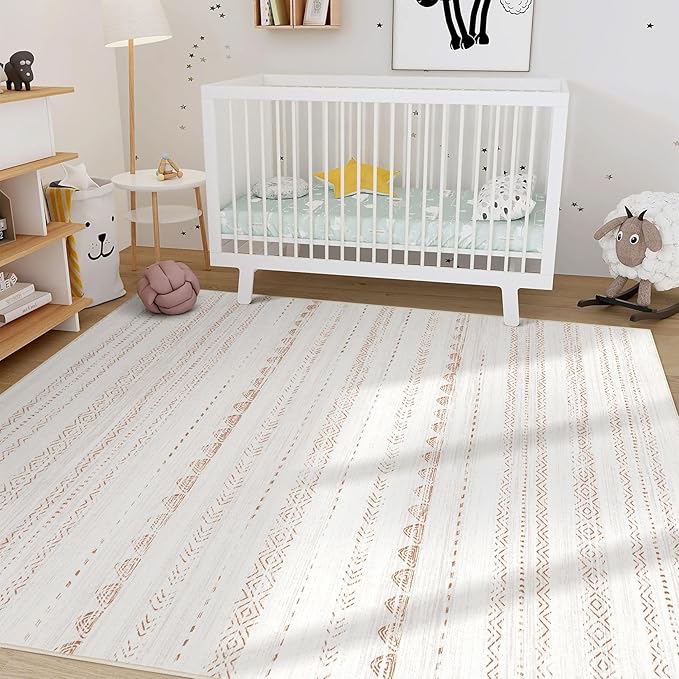 Nakagishi 10x14 Area Rugs Living Room: Washable Boho Large Neutral Modern Soft Stain Resistant Farmhouse Indoor Floor Rug Non Slip Accent Carpet for Bedroom Nursery Kids Playroom Office Dining Room