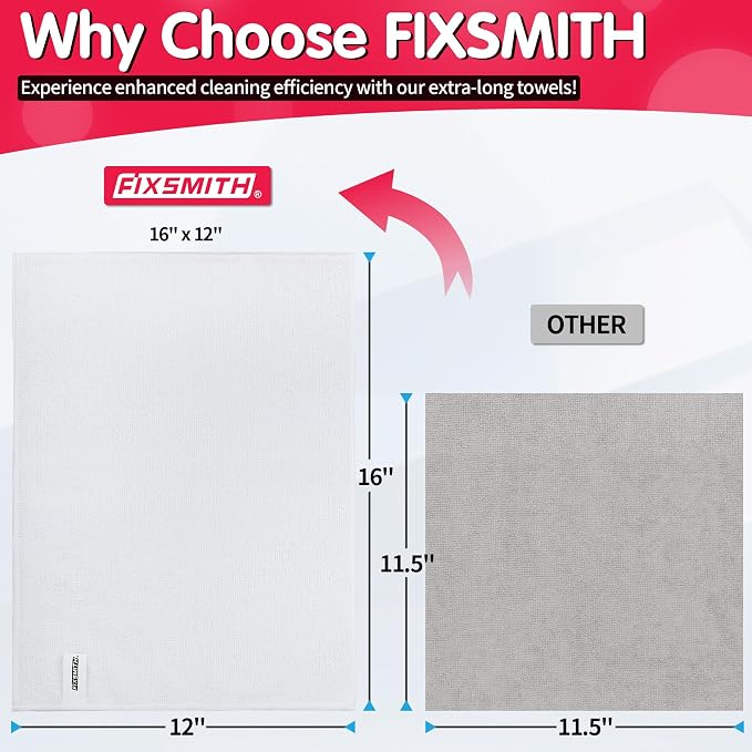 FIXSMITH White Microfiber Cleaning Cloth, Reusable Shop Towels, Microfiber - Image 2
