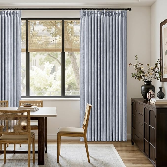 MIULEE Pinch Pleated Thick Linen Curtains 108 Inches Length 2 Panels for Living Room Bedroom, Extra Long Pinch Pleat Drapes Back Tab Light Filtering Light Blue Foor to Ceiling Curtains with Hooks