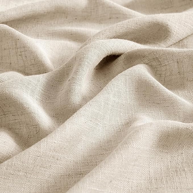 MIULEE Light Taupe Linen Curtains 45 Inch Length 2 Panels for Bedroom Living Room, Soft Linen Textured Window Drapes Semi Sheer Light Filtering Back Tab Rod Pocket Farmhouse Modern Burlap Look Decor