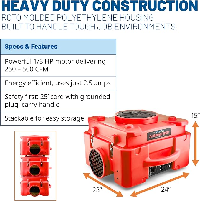 BlueDri Air Shield 550 HEPA Air Scrubber, Water Damage Restoration Equipment - Image 5