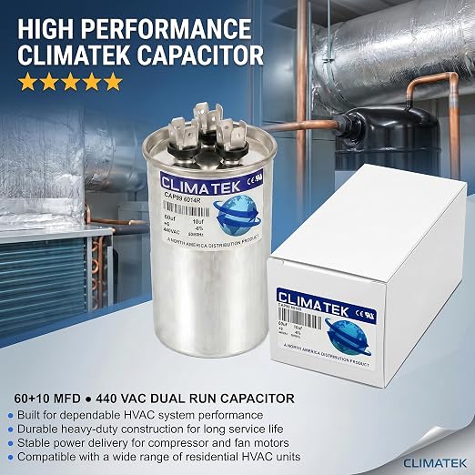 ClimaTek 60 + 10 MFD 370/440 Volt Dual Run Capacitor CAP99-6014R | 60/10 | VAC - Image 2