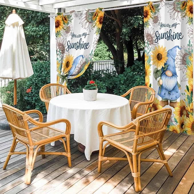 Summer Outdoor Curtains for Patio Sunflowers Gnome Eucalyptus Leaves Waterproof - Image 4