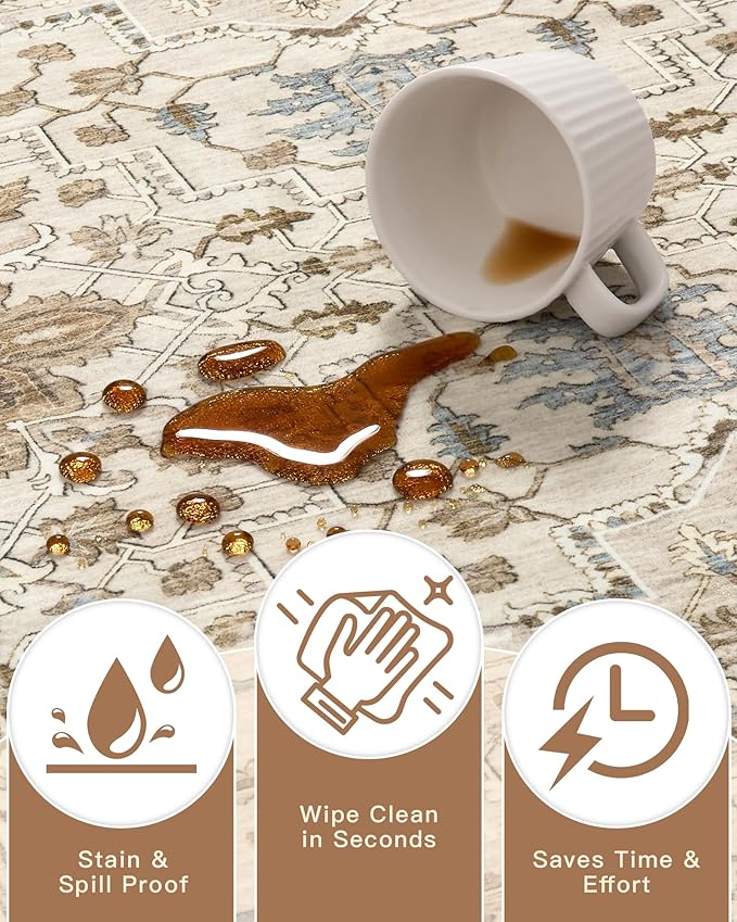 Madane Hallway Runner Rug 3x18 - Kitchen Rugs 18ft Washable Entryway Rug Vintage Kitchen Runners Non Slip Indoor Area Rug Farmhouse Carpet Runner for Bathroom Living Room Bedroom, Beige/Blue