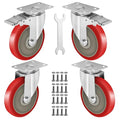 5 Inch Heavy Duty Casters Set of 4, Lockable Plate Caster Wheels by Castrek