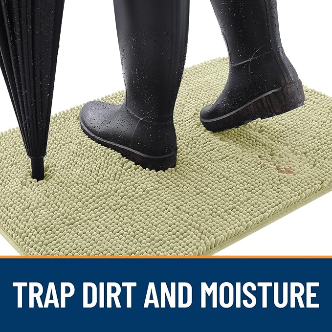 OLANLY Dog Door Mat for Muddy Paws 32x20, Absorbs Moisture and Dirt, Absorbent Non-Slip Washable Doormat, Quick Dry Chenille Mud Mat for Dogs, Entry Indoor Entryway Carpet for Inside Floor, Vanilla