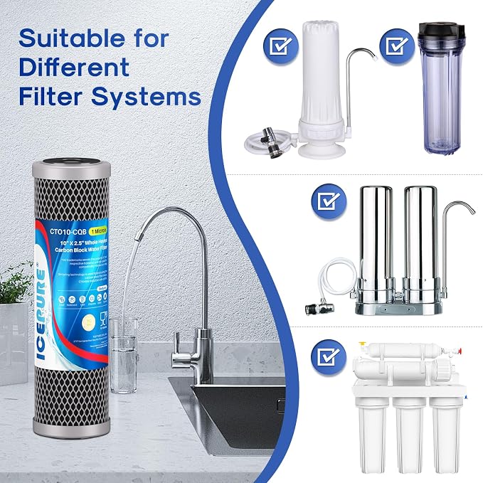 ICEPURE 1 Micron 10" x 2.5" Whole House Upgraded Coconut Shell Activated Water - Image 6