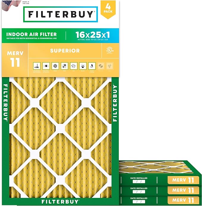 Filterbuy 16x25x1 Air Filter MERV 11 Superior Pet & Allergy Defense, by Filterbuy