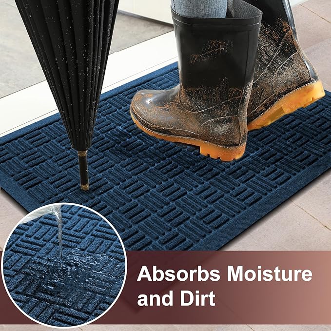 Mibao Front Door Mat Indoor Outdoor Entrance, Dirt Trapping Welcome Mats, Non-Slip Doormats, Low Profile Front Entryway, 36" x 24", Blue