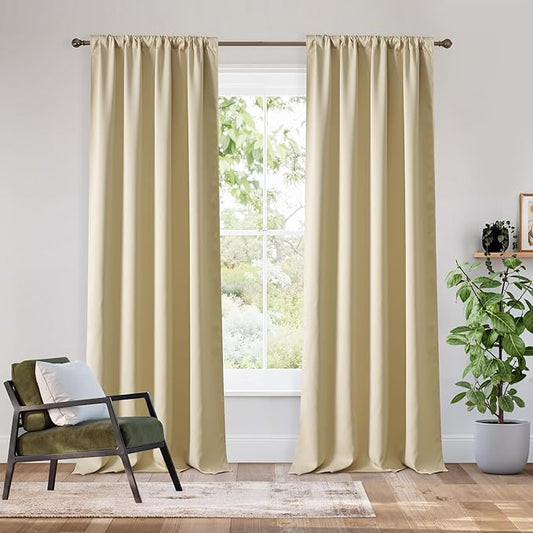RYB HOME Bedroom Blackout Curtains 80 inches Long, 100% Blackout Thermal Insulated Noise Reducing Curtains for Living Room Nursury, 42 inches Wide by 80 inches Long, Biscotti Beige