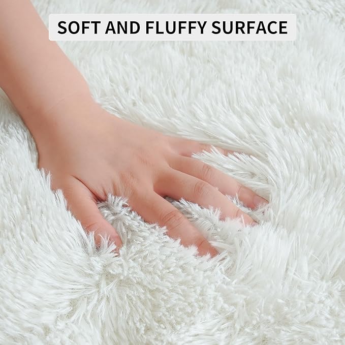 Tepook Area Rugs 9x12 for Living Room, Super Soft Fluffy Rugs for Bedroom, Modern Shaggy Rug Fuzzy Carpets for Kids, Plush Indoor Nursery Home Decor Rug with Non-Slip Bottom, Cream White