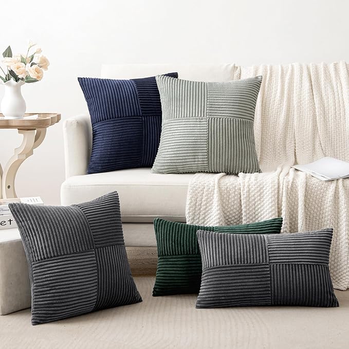 MIULEE Silver Grey Decorative Throw Pillow Covers 20x20 Inch for Couch Bed Sofa Pack of 2 Boho Farmhouse Throw Pillows Soft Cross Corduroy Patchwork Textured Cushion Cases