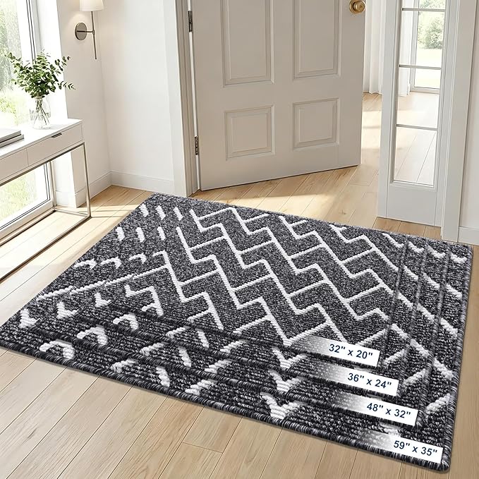 OLANLY Front Door Mat, Non-Slip Rubber Backing, Dirt Resistant and Absorbent, Washable, Easy to Clean Low-Profile Indoor Doormat for Back Door, Entryway, Inside Entrance, 40x32, Black