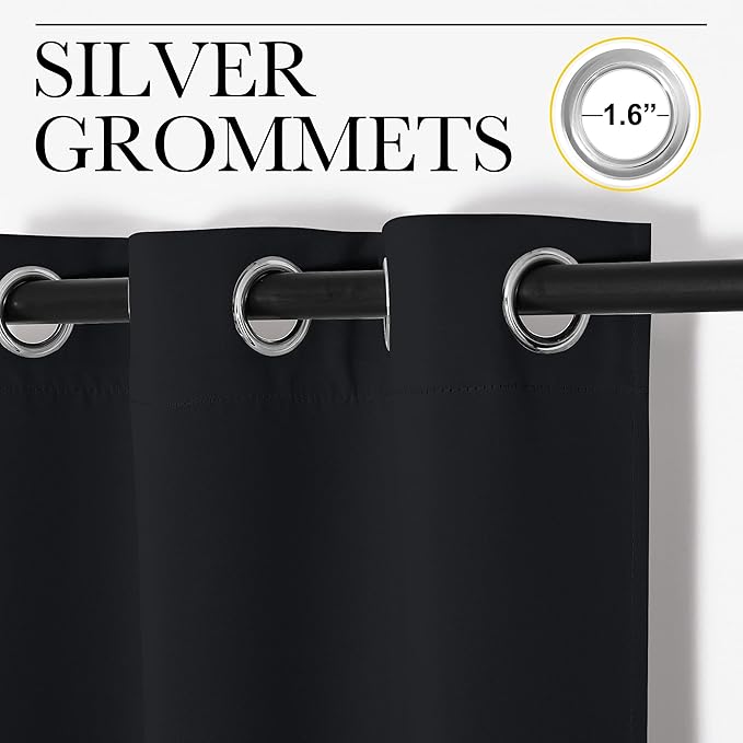 NICETOWN Blackout Draperies Window Curtain Panels, Autumn/Winter Thermal Insulated Solid Grommet Blackout Curtains/Drapes for Cafe (Set of 2, 42 inches by 48 inches, Black)