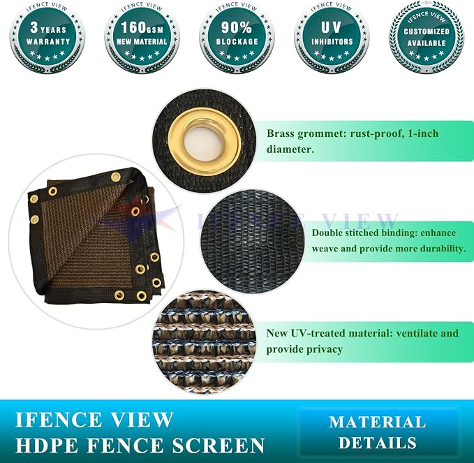 Ifence ViewIfenceview 6'x1' to 6'x100' Brown Shade Cloth Panels Fence Privacy - Image 3