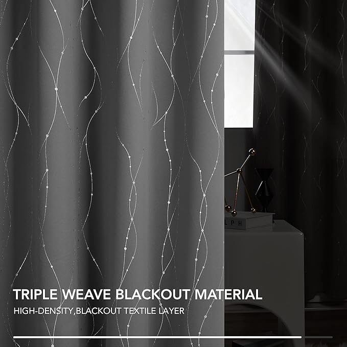 Deconovo Blackout Curtain for Bedroom, 52 x 95 Inch, Thermal Insulated Soundproof Curtains, Grommet Top, Machine Washable, Set of 2 Panels for Living Room Nursery Bedroom Apartment Home, Light Gray