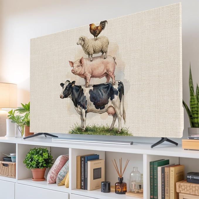 Rustic Cow Pig Sheep Rooster Indoor TV Cover, Elastic TV Screen Protector Farm - Image 6