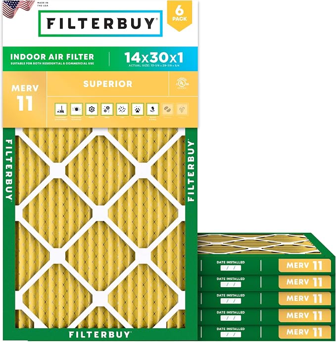 Filterbuy 14x30x1 Air Filter MERV 11 Superior Pet & Allergy Defense, by Filterbuy