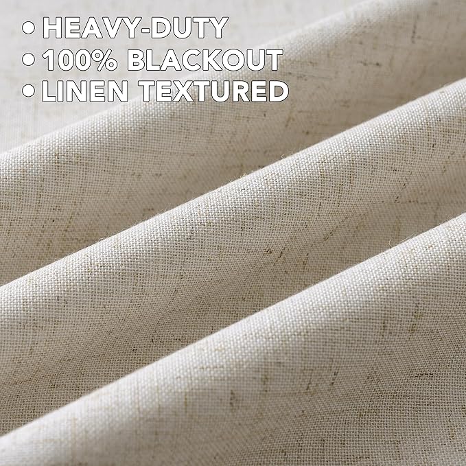 H.VERSAILTEX Linen Curtains 100% Blackout Curtains for Bedroom 54 inch Long Full Light Blocking Nature Linen Blended Window Curtains for Living Room Nickel Grommet (2 Panels, Heathered Linen)