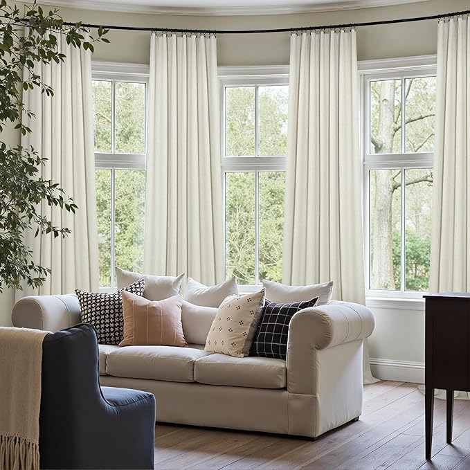 Short Blackout Curtains for Bedroom 45 Inch Length 2 Panels Faux Linen Cream Colored Cute Cottage Core Cafe Kitchen Bathroom Curtains for 42 Inch Small Window Heat Blocking Thermal Insulated Back Tab