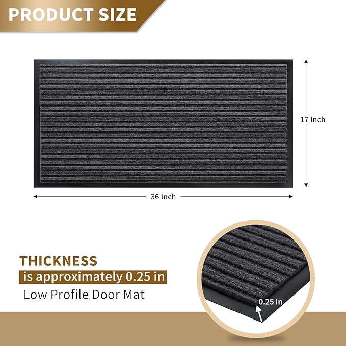 Yimobra Front Door Mat Outdoor Indoor Entrance, 100% Waterproof All-Season All Weather Doormat, Welcome Matt Outside Entry, Non Slip, Low Profile, Heavy Duty Patio Porch Floor Mats,36 x 17,Grey