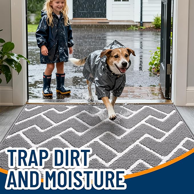 OLANLY Front Door Mat, Non-Slip Rubber Backing, Dirt Resistant and Absorbent, Washable, Easy to Clean Low-Profile Indoor Doormat for Back Door, Entryway, Inside Entrance, 48x32, Grey