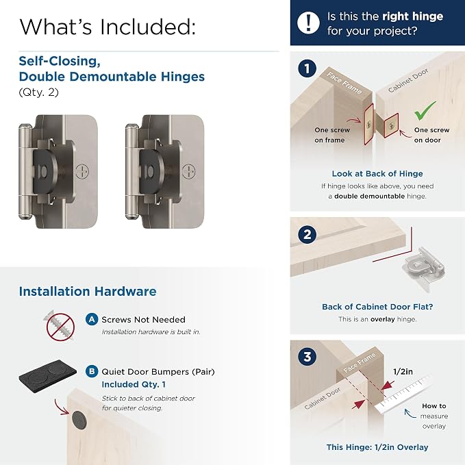 Amerock | Double Demountable Cabinet Hinge | 1/2 inch Overlay Hinge | Burnished - Image 4