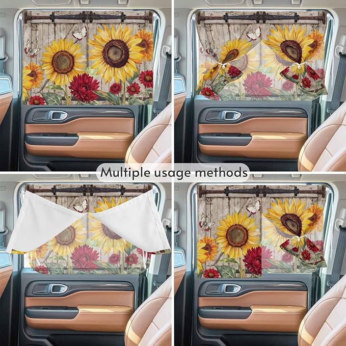 Sunflowers Magnetic Double Layer Car Window Shades, Side Window Curtains - Image 5