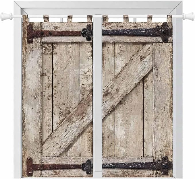Farmhouse Wood Grain Bathroom Curtains 63 Inch Length, Window Curtains Tab Top by Unknown