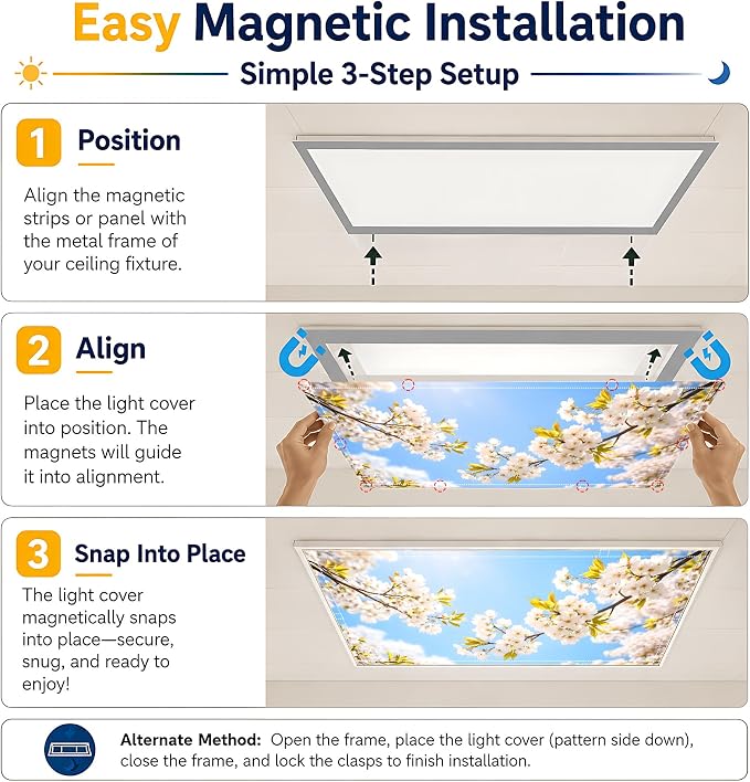 2 Pack Sunny Spring Blossom Decorative Ceiling Light Covers, Magnetic 4x2 Ft - Image 7