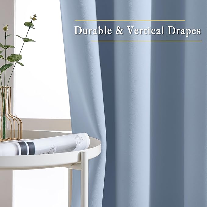 NICETOWN Vintage Blue Blackout Curtains 63 inches Long, Grommet Room Darkening Window Treatment Thermal Insulated Vertical Drapes Sound Reducing for Bedroom, W46 x L63, 2 Panels