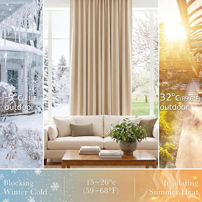 PONY DANCE Beige Window Treatments - W 42 x L 72 Inches, Biscotti Beige Draperies & Curtains Heavy-Duty Soft Back Loop/Rod Pocket Panels Home Decoration Light Block for Living Room, 2 PCs