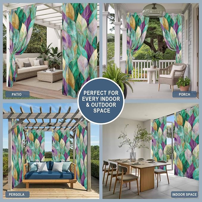 Leaves Outdoor Curtains for Patio Gorgeous Leaf Abstract Spring Waterproof - Image 8