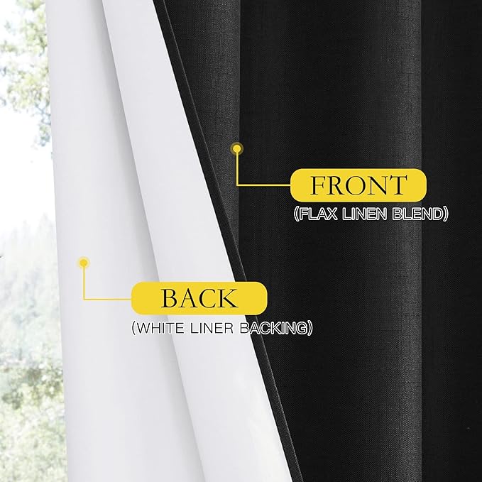 NICETOWN Vintage Open Linen Weave Flax Thermal Curtains, 100% Blackout Curtains 72" Long for Dining Room, Soundproof Window Treatment Drapes for Hall Room, Black, 42" Wide Per Panel, Set of 2