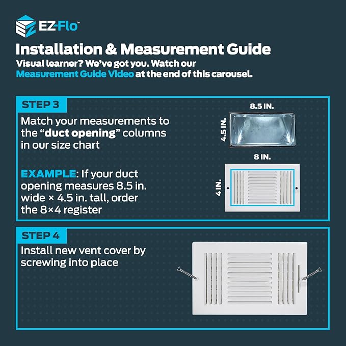 EZ-FLO 8 x 4 Inch Three-Way Ventilation Steel Sidewall/Ceiling Register - Image 4