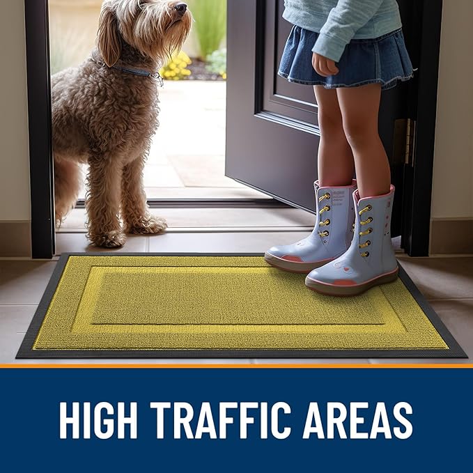 OLANLY Front Door Mat Indoor Outdoor Entrance, Waterproof All-Season, All-Weather Doormat, Sturdy Natural Rubber, Low Profile, Easy Clean Patio Porch Entryway Mat, 47x17, Lime Green