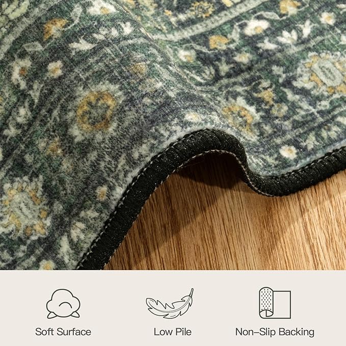 Lofus 5x7 Area Rug for Living Room,Green Washable Area Rugs with Non-Slip Backing,Soft Boho Carpets for Bedroom Dining Room Home Office Indoor Nursery