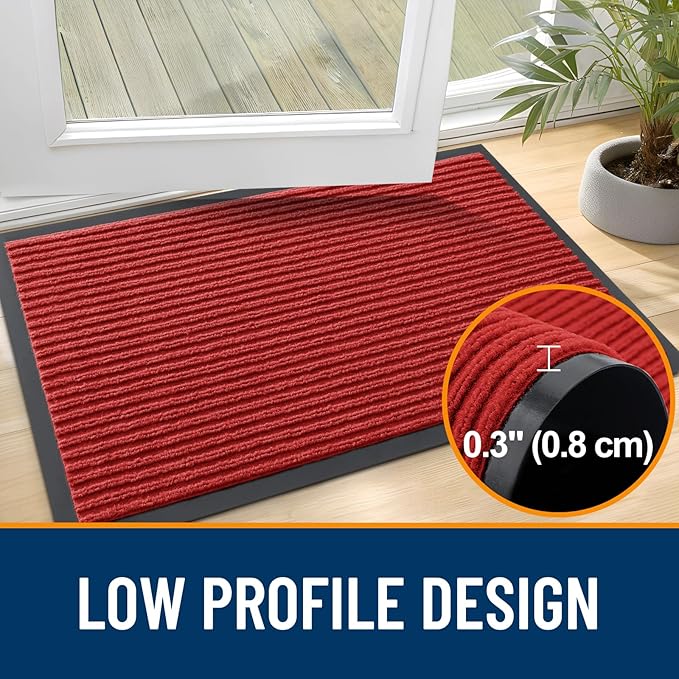 OLANLY Front Door Mat Indoor Outdoor Entrance, Waterproof Heavy Duty Doormat, Fade Resistant, Low Profile, Easy Clean Patio Porch Welcome Floor Mats for Entry, 59x40, Red