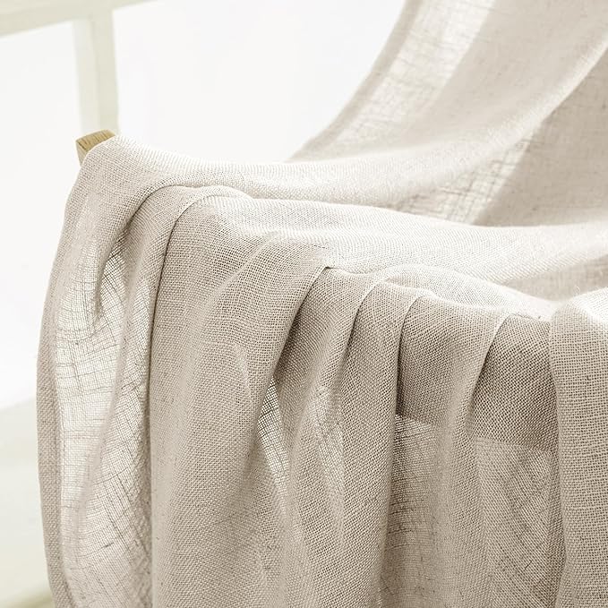 MIULEE Cream Linen Curtains 72 Inch Length 2 Panels for Bedroom Living Room, Soft Linen Textured Window Drapes Semi Sheer Light Filtering Back Tab Rod Pocket Farmhouse Modern Burlap Look Decor
