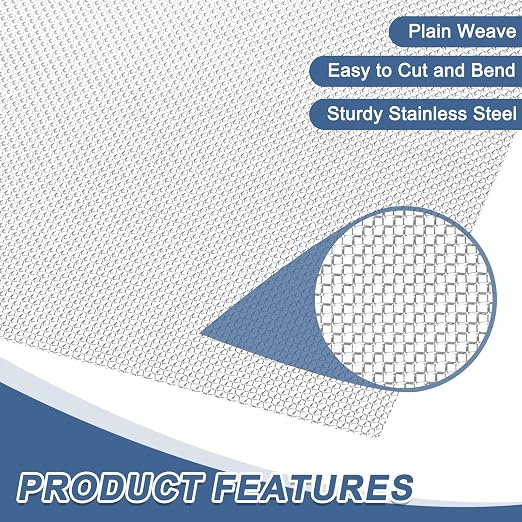 uxcell 20 Mesh 79" x 10" Woven Wire Mesh, 316 Stainless Steel Air Vent Filter - Image 3