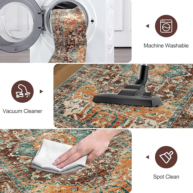 Yamaziot Washable Runner Rug, 2x5 Non-Slip Boho Vintage Hallway Rug Runner with Rubber Backing, Stain Resistant Distressed Carpet Runner for Bedroom, Kitchen, Laundry, Entrance