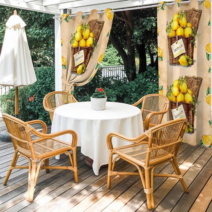 Lemon Outdoor Curtains for Patio Lemons in Baskets Summer Tropical Plant Brown - Image 4