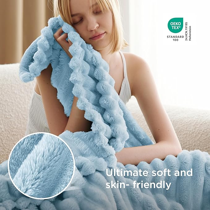 Bedsure GentleSoft Blue Fleece Blanket for Couch - Cozy Soft Blankets for Women, Cute Small Throws for Girls, Light Blue, 60x80 Inches